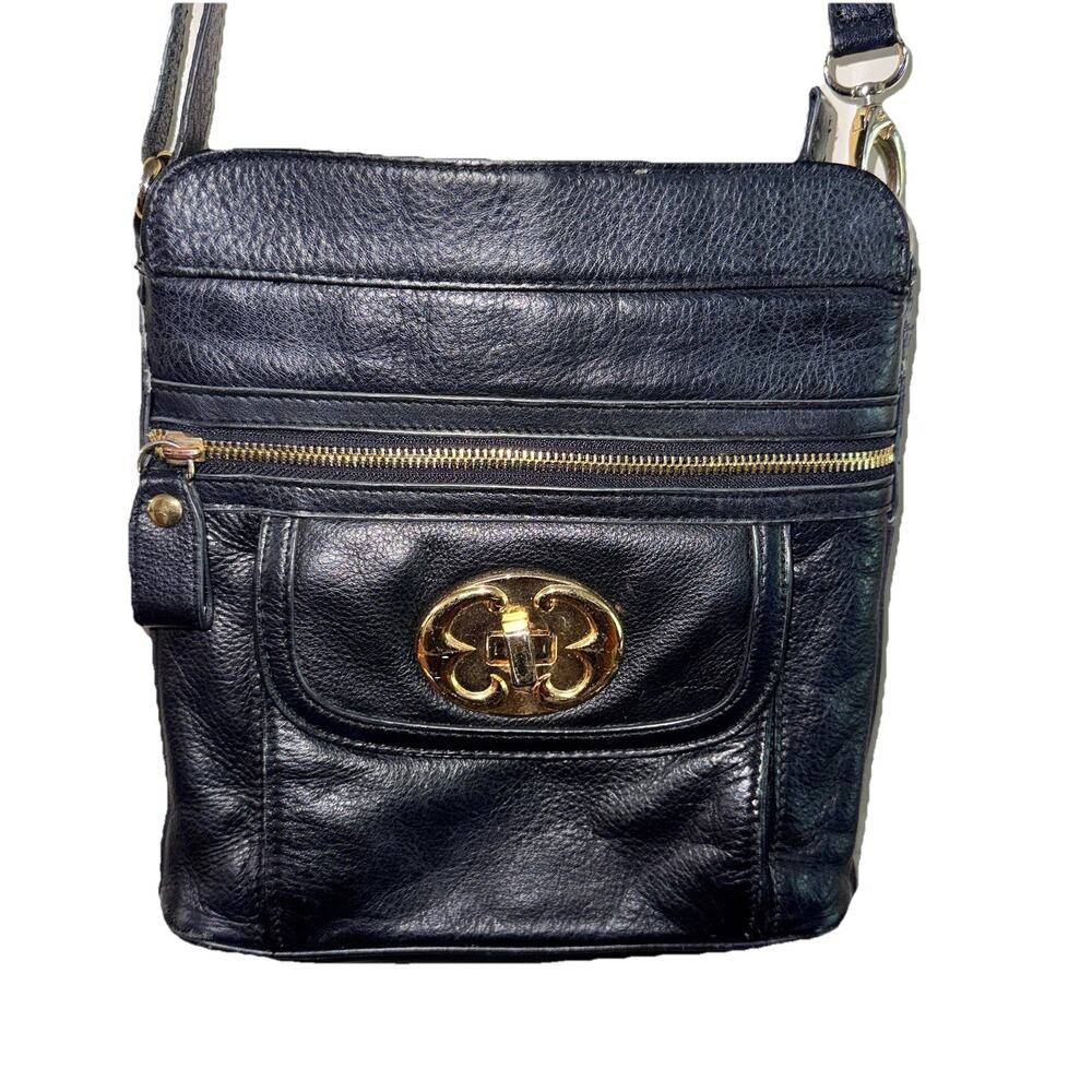Emma Fox Black Pebbled Leather Crossbody Shoulder Bag